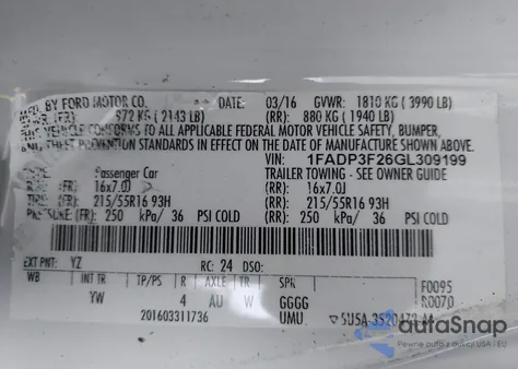 2016 Ford Focus Se из США, поврежденный, VIN 1FADP3F26GL309199